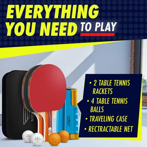 Vista 9 de Ping Pong Paddle Set with Rackets, Net, Balls & Carry Case for Table Tennis