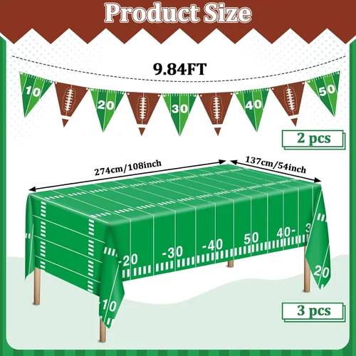 Vista 2 de Qyeahkj Suministros para fiestas de fútbol, juego de mantel de rugby, juego de pancartas para mesa de campo de fútbol, incluye banderín de papel