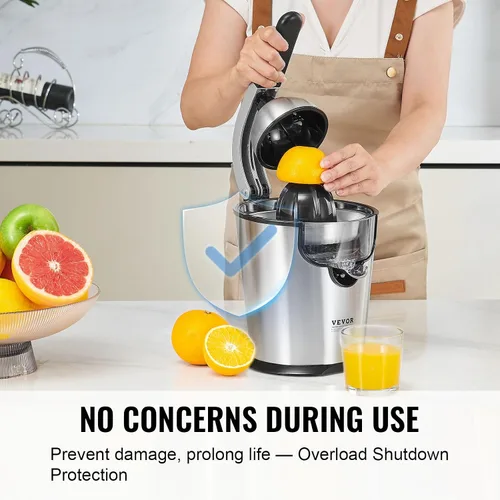 Vista 4 de VEVOR Exprimidor eléctrico de cítricos, exprimidor de jugo de naranja con conos de jugo de dos tamaños, máquina de jugo de naranja de acero