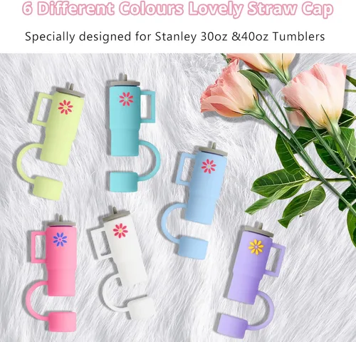 Vista 4 de 6 fundas de popote de silicona para Stanley Cup de 30 oz y 40 onzas, 0.394 in/0.39 pulgadas, resistentes al polvo, a prueba de derrames, accesorios