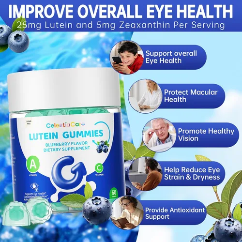Vista 3 de Vitaminas oculares de luteína y zeaxantina, gomitas de arándano, astaxantina, vitaminas oculares para niños y adultos y apoyo de luz azul, salud