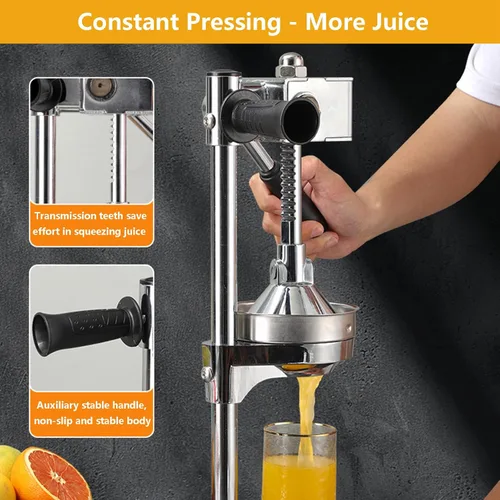 Vista 2 de Exprimidor manual manual de grado comercial Exprimidor de encimera para jugo de naranja fresco, incluye 2 moldes y 2 exprimidores pequeños