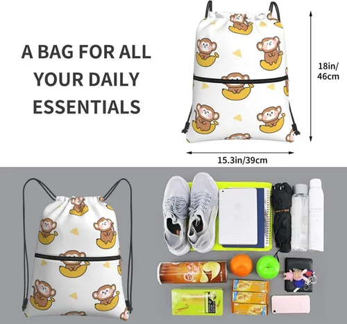 Vista 3 de Dujiea Mochila con cordón, bolsa de gimnasio ajustable, mochila deportiva para hombres y mujeres, compras, yoga, natación, viajes, Mono lindo
