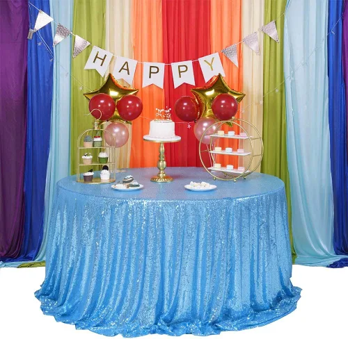 Vista 35 de Mantel de lentejuelas color azul bebé de 50" Cubierta de mesa con purpurina redonda color azul claro de lentejuelas metálicas Sobremanteles de mesa