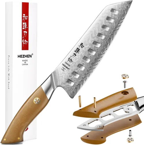 Vista 14 de Cuchillo de chef de Damasco, 8.5 pulgadas, 67 capas de acero de damasco, cuchillo de cocina japonés profesional para chefs y cocina casera, hoja