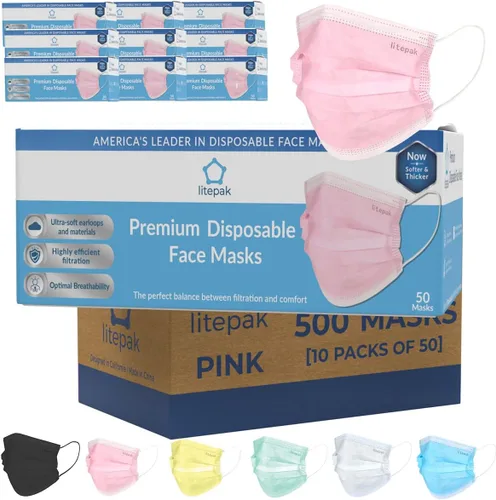Vista 13 de 500 cubrebocas desechables de alta calidad, suave, alambre de nariz de 3 capas