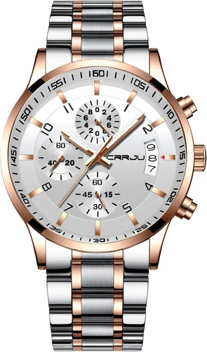 Vista 23 de CRRJU - Relojes de moda para hombre de acero inoxidable, cronógrafo, impermeables con fecha, de pulsera, correa de acero inoxidable, resistente al