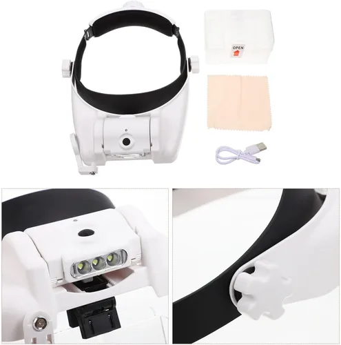 Vista 7 de Head Mounted LED Magnifier for Jewelers, USB Rechargeable, White