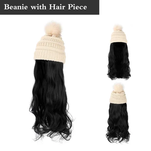 Vista 12 de AynnQueen - Gorro de invierno con extensiones de cabello desmontables para mujer.