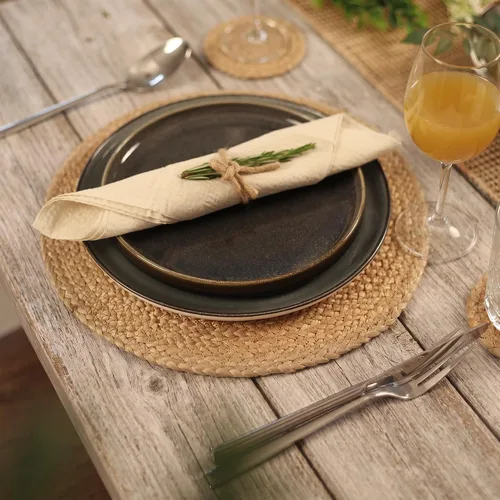 Vista 2 de Eco Crave - Juego de 2 manteles individuales redondos tejidos de yute, natural, 33 cm, estilo boho, rústico, de granja, tejido a mano