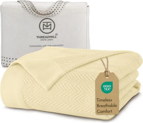 Vista 32 de Threadmill - Mantas de algodón de lujo para cama tamaño individual Manta 100% algodón para todas las estaciones para cama individual Manta
