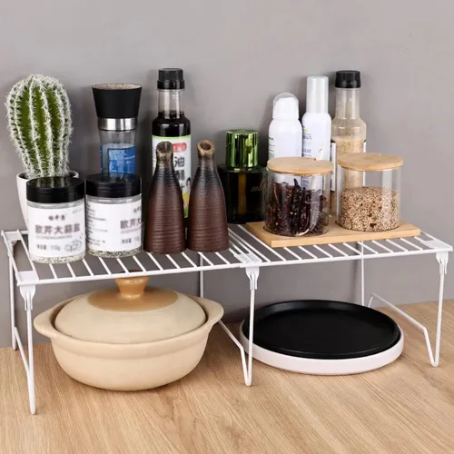 Vista 5 de Juego de 1/2 organizadores para congelador, estantes apilables para congelador Cabinet Organizer Shelves, Foldable Pantry Shelf, Plate, Dish