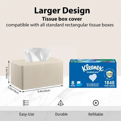 Vista 2 de Funda rectangular grande para caja de pañuelos con cinturón inferior, se adapta a 230 unidades Kleenex, moderno soporte dispensador de pañuelos