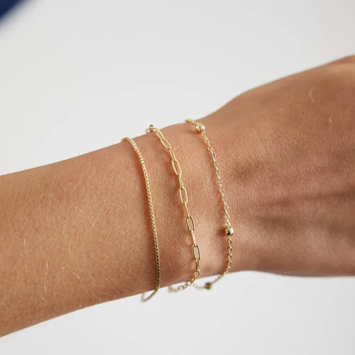Vista 3 de Kyerlyn Pulseras de oro para mujer, juego de pulseras de oro de 14 quilates para mujer, delicada cadena de cuerda trenzada de espiga de espiga