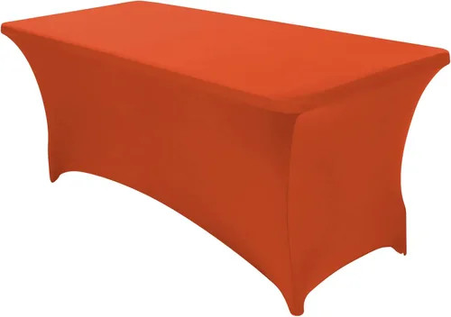 Vista 13 de Paquete de 2 fundas de mesa ajustadas rectangulares de spandex de 6 pies, color beige, mantel de tela elástica sin arrugas para fiestas, ferias