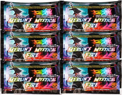 Vista 2 de Merlin's Mystical Fire - Paquete de 6 paquetes que cambian de color, 0.882 onzas cada uno, llamas mágicas multicolor encantadas de larga duración