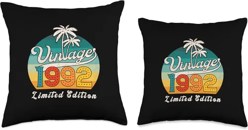 Vista 3 de Vintage 1992 Birthday Gift for Men Women 34 Years Retro Palm Throw Pillow
