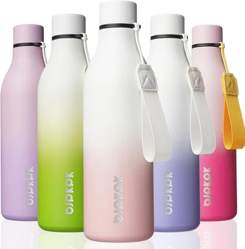 Vista 25 de BJPKPK Botellas de agua aisladas, botella de agua de metal de acero inoxidable de 12 onzas con correa, sin BPA a prueba de fugas, jarras, tazas
