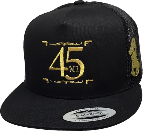 Vista 2 de Capsnmore El Chapo Guzman y Su 45 2 Logos Sombrero Negro Malla El Snapback, Negro