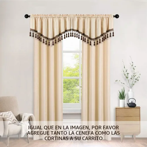 Vista 7 de ELKCA Cortinas de doble cara de felpilla para ventana de cocina, 52x18, bolsillo para barra, cenefa color beige para sala de estar, paquete de 1