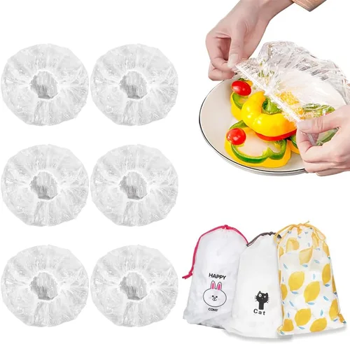 Vista 8 de 200 fundas elásticas de plástico reutilizables para tazones, fundas de almacenamiento de alimentos con fundas elásticas para tazones para sobras