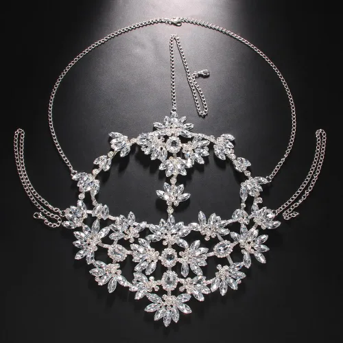 Vista 2 de STONEFANS Máscara de mascarada de diamantes de imitación, joyería de cara completa para mujer, máscara de Mardi Gras, cadena de cristal para la cara