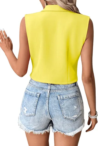 Vista 2 de Floerns Chaqueta corta sin mangas con cuello de solapa para mujer