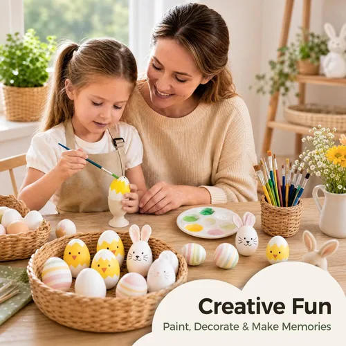 Vista 5 de SallyFashion Huevos falsos de madera para cajas de anidación, 9 huevos de Pascua blancos para manualidades, accesorios de cocina para niños pequeños