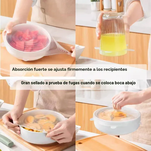 Vista 4 de Paquete de 6 tapas de silicona para conservas, transparentes, compatibles con Bar Keepers Friend, Comet, Ajax Cleanser (12 onzas y 21 onzas)