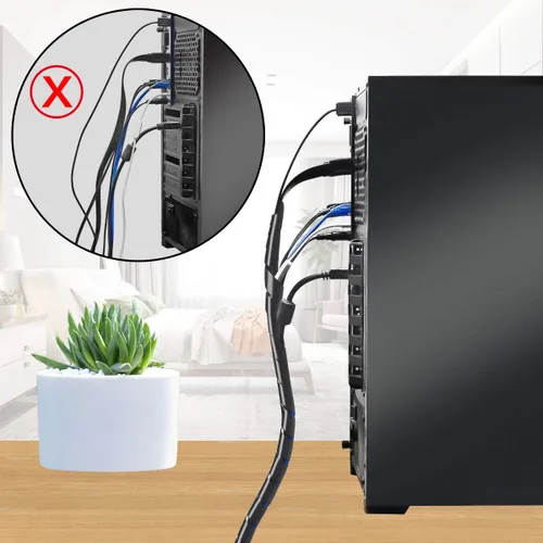 Vista 2 de 65 pies XHF 4mm (rango de envoltura: 1.5mm-10mm) Envoltura de cable en espiral para ordenador, manga organizadora de cables eléctricos, RoHS, negro