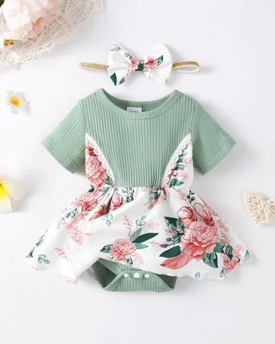 Vista 2 de Renotemy Mameluco de manga corta para bebé recién nacido, ropa de bebé niña