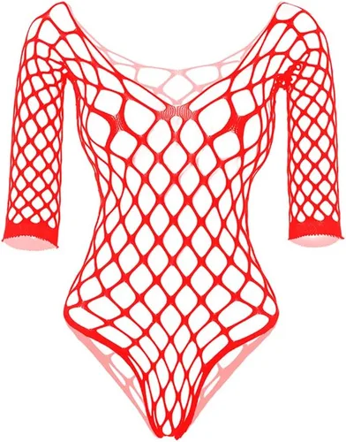 Vista 8 de Lencería de red para mujer, con cuello en V, mini vestido transparente, ropa de dormir de una pieza, talla única Negro 7