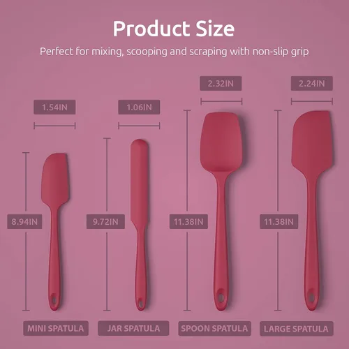 Vista 4 de U-Taste Juego de espátulas de silicona con 480 grados Fahrenheit resistente al calor (rojo)