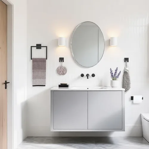 Vista 5 de TURS Juego de 3 toalleros negros con anillo para toallas, gancho para toallas de baño, de acero inoxidable, montaje en pared.