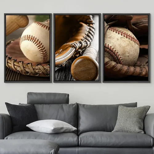 Vista 331 de wall26 Lienzo enmarcado para pared, juego de arte de primer plano, detalles de costuras de béisbol, atletas deportivos, fotografía, moderno