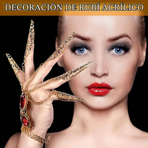 Vista 4 de Maitys 2 pulseras de oro con incrustaciones de acrílico para mujer, pulsera egipcia gitana para danza del vientre, con uñas de dedo, disfraz de Rubí
