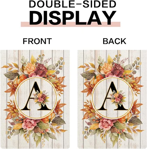 Vista 5 de Bandera de jardín pequeña con monograma con letra A, bandera de arpillera para familia, apellido, inicial, 12.5 x 18 pulgadas, bandera floral