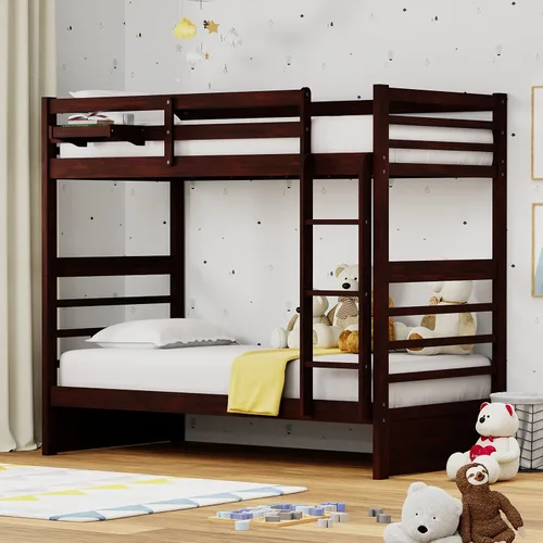 Vista 25 de Glenwillow Home Litera Plana de madera maciza individual sobre cama matrimonial, color espresso