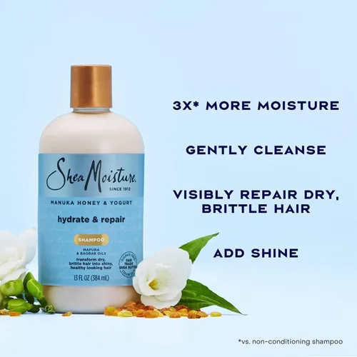 Vista 5 de SheaMoisture Champú y acondicionador, hidratación y reparación de miel de manuka y yogur + tratamiento potencial de proteínas, mascarilla capilar