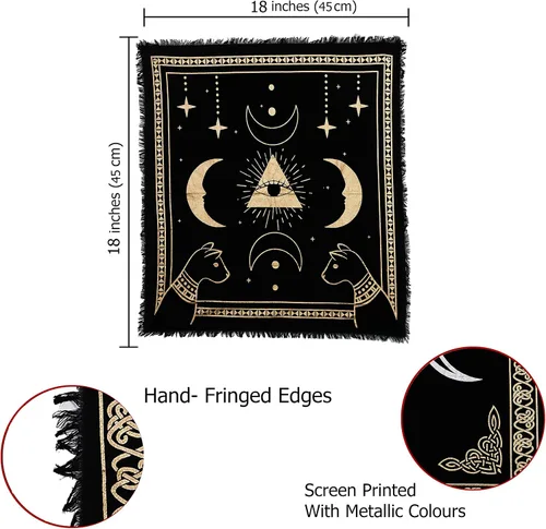 Vista 6 de Indian Consigners Tela de altar Prisma Luna Ojo Gato Celestical Tarot Deck Alter Square Wall Hanging Mantel Mantel Tapiz Lugar Sagrado Ojo de prisma