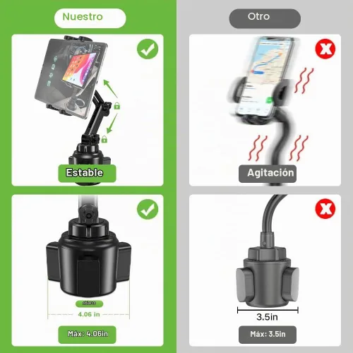 Vista 5 de Soporte universal para portavasos de automóvil para iPad y teléfono de 4 a 13 pulgadas, soporte universal para tableta con brazo ajustable para iPad