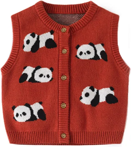 Vista 11 de Chaleco de suéter unisex para bebé con cuello en V y mangas sin costuras de algodón suave Cárdigan Oso Albaricoque