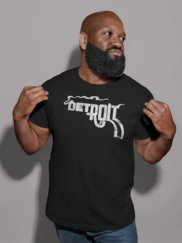 Vista 3 de Detroit Smoking Gun - Camisa para hombre y mujer, estilo vintage, suave Negro