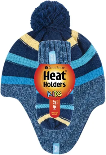 Vista 4 de Heat Holders - Gorro de invierno con pompones y manoplas con forro térmico para niños con orejeras.