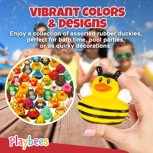 Vista 3 de Playbees - Patitos de goma en paquete de 12 unidades, surtido de juguetes de baño para bebés, flotadores Jeep para niños, para el verano, la playa