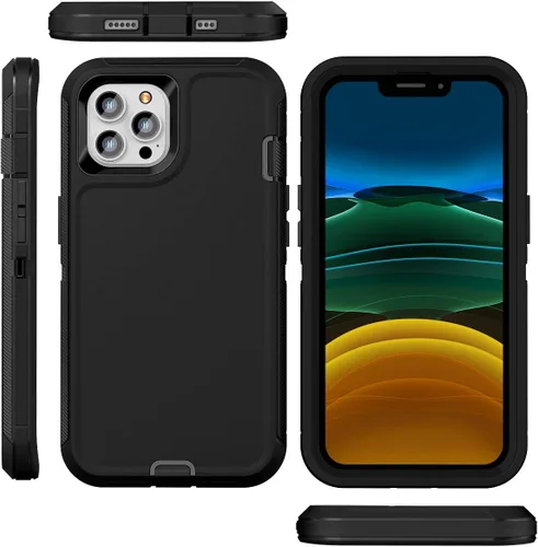 Vista 6 de Funda resistente para iPhone 11 Pro Max con 2 protectores de vidrio templado, grado militar, a prueba de golpes, color negro