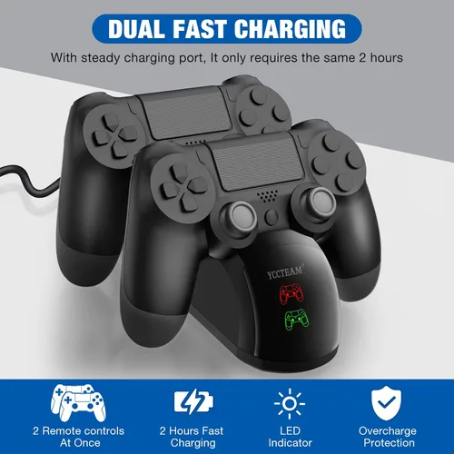 Vista 2 de Estación de carga de controlador PS4 estación de carga rápida PS4 de 18 horas estación de carga PS4 con chip de carga indicador LED base de carga