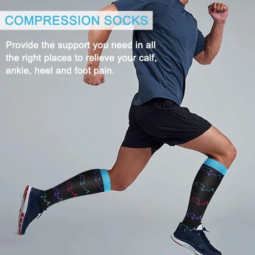 Vista 4 de 6 pares de calcetines de compresión para mujeres y hombres, circulación 20-30 mmHg, es el mejor soporte para correr, enfermería, deportes atléticos