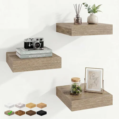 Vista 18 de Marsmiles 12in Depth Floating Shelves, 12x12x1.4, Rustic Brown, Set of 3 Marrón rústico