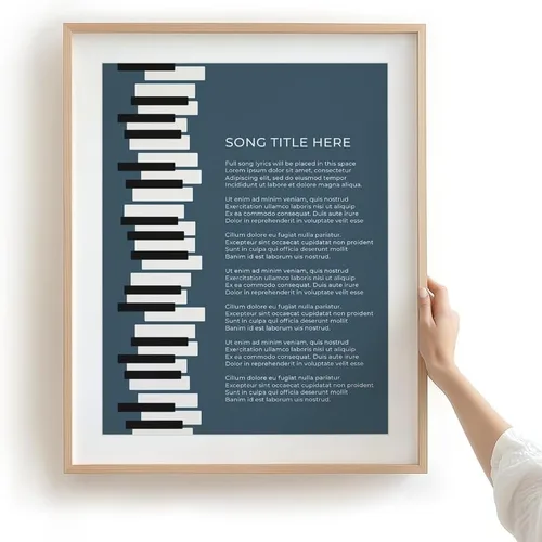 Vista 27 de Piano Keys Custom Songs Lyric Wall Art Print, Personalized Music Poster Blue 11x14" Black Frame